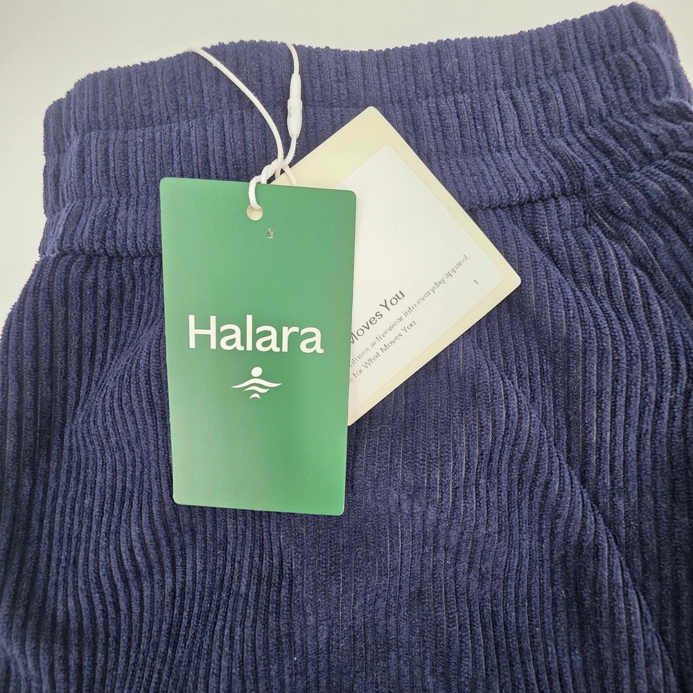 HALARA RIBBED HIGH WAIST WIDE LEG PANTS WOMENS LARGE PETITE BLUE POCKETS COMFORT - Picture 3 of 15